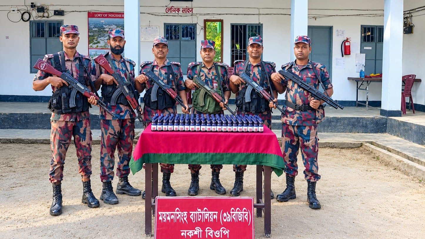 শেরপুর সীমান্তে মালিকবিহীন ১৪৭ বোতল ভারতীয় ইস্কাফ সিরাপ জব্দ